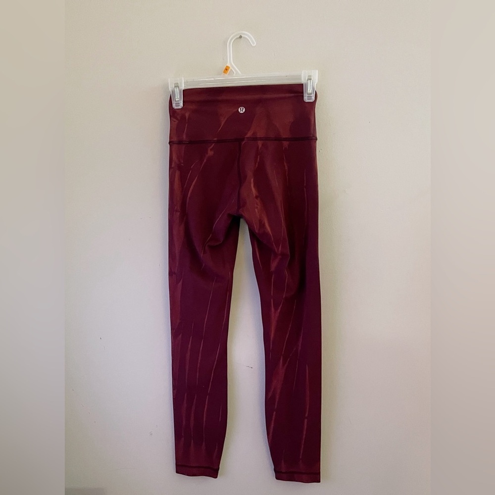 Lululemon Wunder Train Maroon Cropped Leggings Activewear Comfort Casual Pilates - Picture 3 of 8